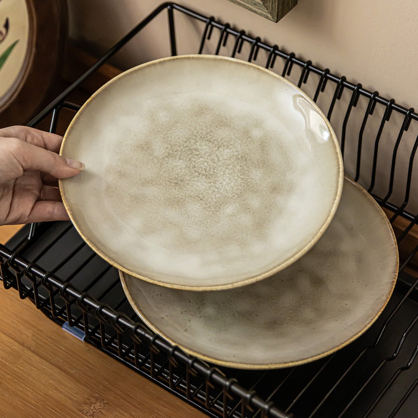 Handcrafted Yellow Ceramic Salad Plate - 8 inch Round Irregular Shape, Retro Kiln-Change Glaze, Microwave Safe