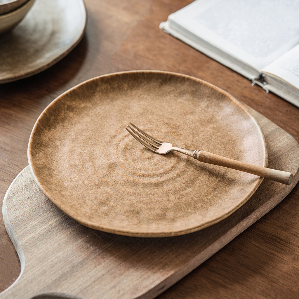Matte Finish Ceramic Dinner Plate, 8.5 inch Nordic Retro Side Dish Plate, Vintage Cream Yellow Salad Dessert Dish, Microwave Safe