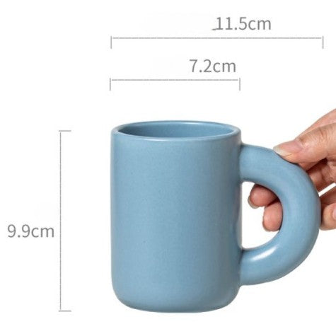 Cream Style Colorful Ceramic Mug - Cute Fat Handle Coffee & Milk Cup (280ml)