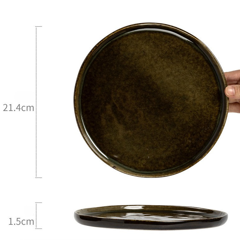 Reactive Glaze Ceramic Dinner Plate | 8.4" Handcrafted Vintage Round Dish | Mist Green Color | Microwave Safe