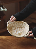 Rustic Double-Ear Ceramic Bowl, 7.5 inch Japanese Style Stoneware Salad & Ramen Bowl, Vintage Kiln-Glazed Soup Bowl with Handles, Microwave Safe